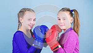 Fitness diet. energy health. Sport success. Friendship. workout of small girls boxer in sportswear. Happy children