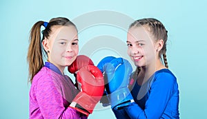 Fitness diet. energy health. Sport success. Friendship. workout of small girls boxer in sportswear. Happy children