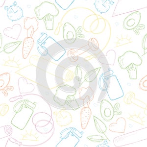 Fitness elements seamless pattern vector illustration. healthy lifestyle