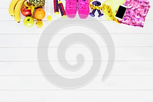 Fitness equipment objects on white background