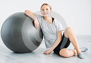 fitness equipment sport indoors girl with gym ball