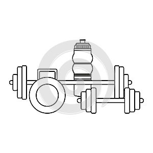 Fitness equipment workout health symbols in black and white