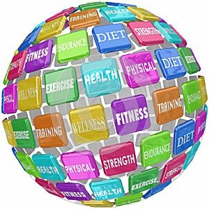 Fitness Exercise Physical Health Words Globe Ball