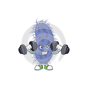 Fitness exercise salmonella typhi cartoon character using barbells