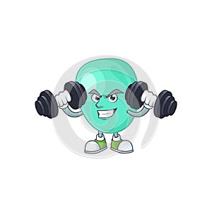 Fitness exercise staphylococcus aureus cartoon character using barbells