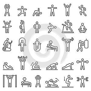 Fitness exercise workout line icons set. Vector illustrations