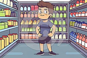 A fitness fanatic man peruses shopping aisles for the best in health and workout gear cute