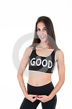 Fitness fit young woman posing with perfect body in white background