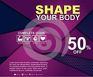 Fitness flyer template. Poster template for fitness center. Modern fitness and gym brochure collection. Modern dark abstract flyer photo