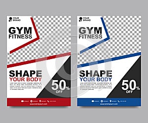 Fitness flyer template. Poster template for fitness center. Modern fitness and gym brochure collection. Modern dark abstract flyer photo