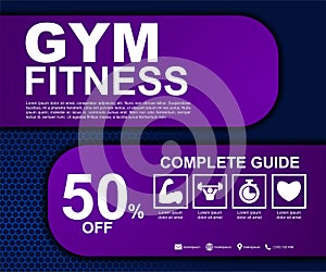 Fitness flyer template. Poster template for fitness center. Modern fitness and gym brochure collection. Modern dark abstract flyer photo
