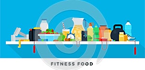 Fitness food concept healthy lifestyle. Vector flat illustrations. Healthy and athletic lifestyle.