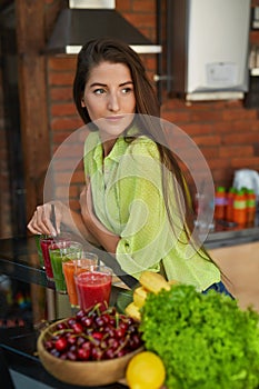 Fitness Food, Nutrition. Healthy Eating Woman Drinking Smoothie