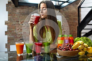 Fitness Food, Nutrition. Healthy Eating Woman Drinking Smoothie