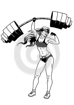 fitness girl with a barbell
