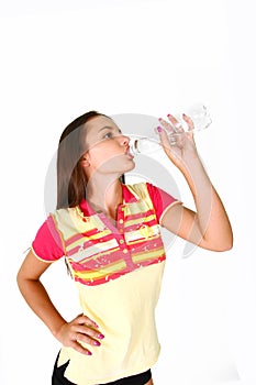 Fitness girl drinking water isolated