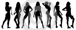 Fitness girl posing. Sport girls. Black Silhouette. Isolated