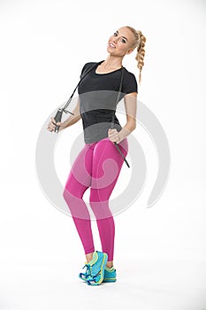 Fitness girl with skipping rope