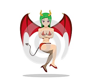 Fitness girl in succubus costume for halloween photo