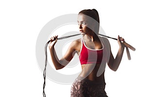 Fitness girl white isolated background