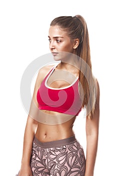 Fitness girl white isolated background