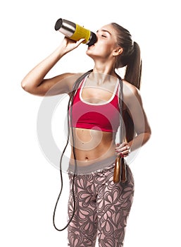 Fitness girl white isolated background