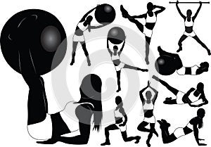 Fitness girls vector silhouettes
