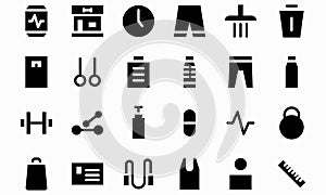 Fitness glyph black icon set  illustration. Editable stroke and color