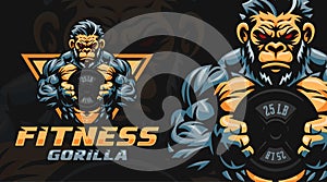 Fitness gorilla vector logo design template, gym logo template, fitness center mascot character