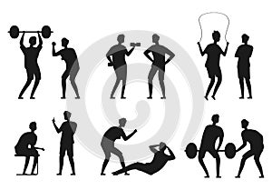 Fitness And Gym Activity Silhouettes Stock Vector