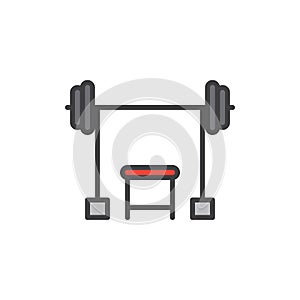 Fitness gym with barbell filled outline icon