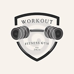 fitness gym barbell line art logo design vector