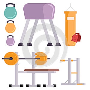 Fitness gym club vector icons athlet and sport activity body tools wellness dumbbell equipment