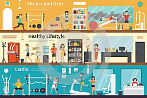Fitness And Gym Healthy Lifestyle Cardio flat interior outdoor concept web