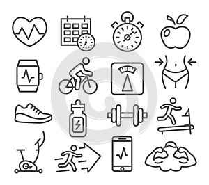 Fitness and Gym line icons photo