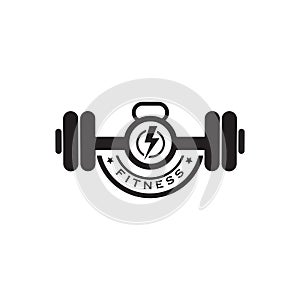 Fitness and gym logo design with using barbel icon vector template