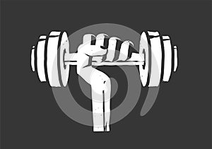 Fitness gym logo element idea vintage retro style vector illustration, dumbbell weight in hand icon isolated black and