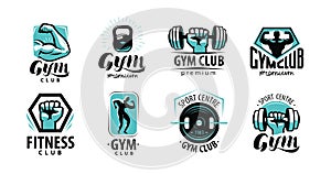 Fitness, gym logo or label. Sport, bodybuilding concept. Vector illustration