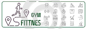 Fitness, gym and sport line icons set. Healthy lifestyle symbols. Vector line style