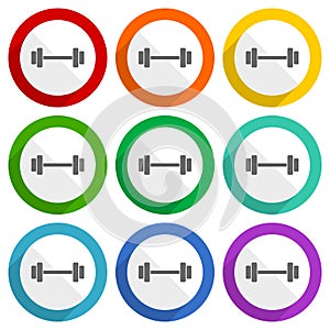 Fitness, gym, sport vector icons, set of colorful flat design buttons for webdesign and mobile applications