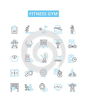 Fitness gym vector line icons set. Fitness, Gym, Exercise, Workout, Training, Strength, Bodybuilding illustration