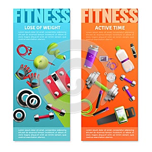 Fitness Gym Vertical Banners Set