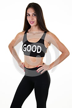 Fitness gym young woman in white background in sportswear