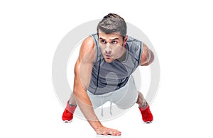 Fitness handsome man doing push ups