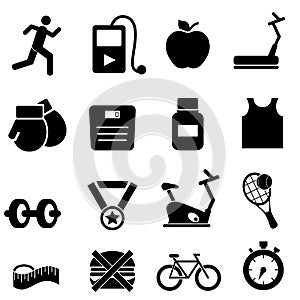 Fitness, health and diet icons