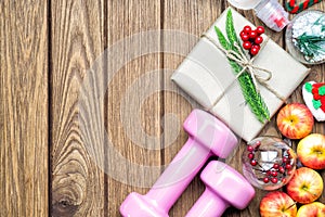 Fitness, healthy and active lifestyles Christmas gift concept, d photo