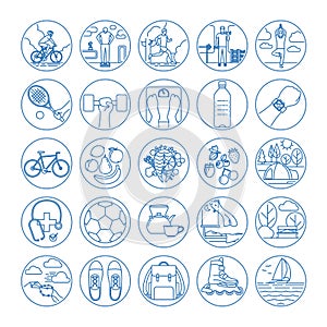 Fitness and healthy life style line icons