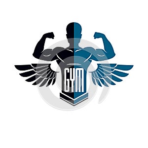 Fitness and heavyweight gym sport club logotype template, retro