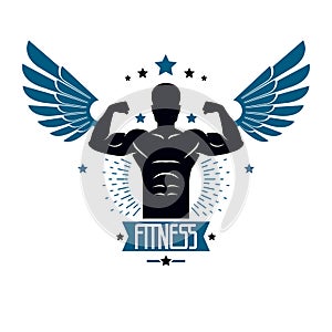Fitness and heavyweight gym sport club logotype template, retro