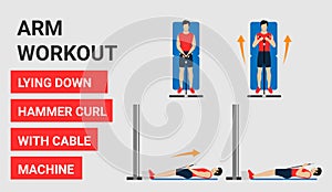 Fitness icon. lying down hammer curl with cable machine